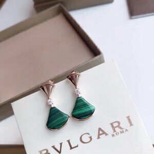 Bulgari Diva Series Malachite Green Dress Earrings Polished Single Diamond